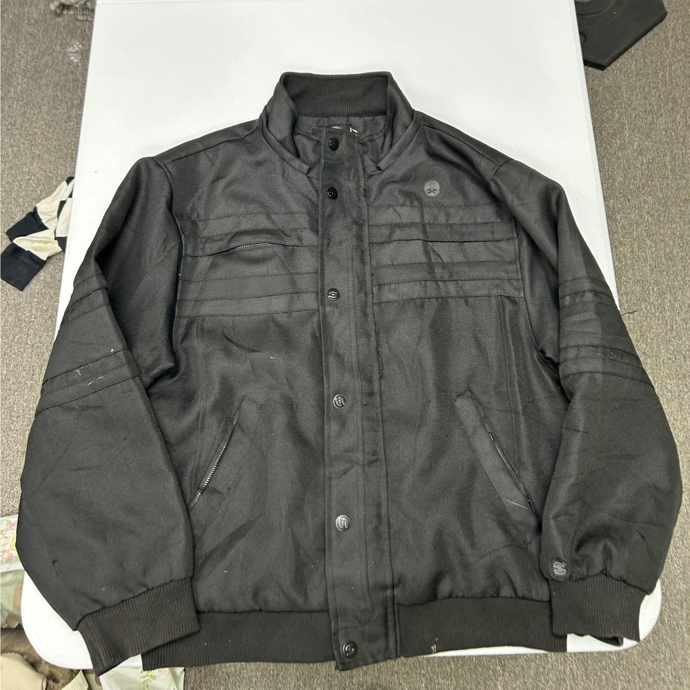 Section 1957 Bomber Jacket Mens XL Black Canvas Quilted Lined Snap Front E3
